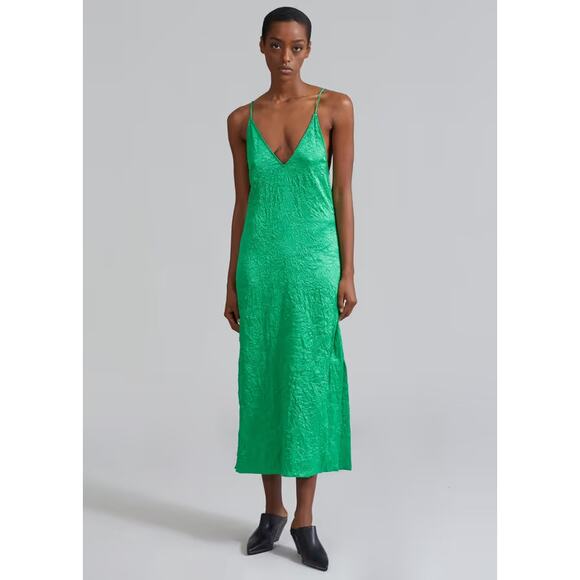 Ganni Dresses & Skirts - Ganni Crinkled Satin Slip Dress in Bright Green